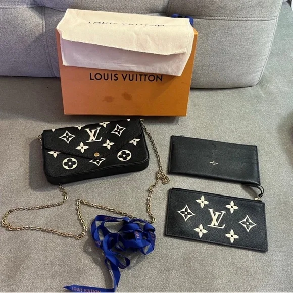 Louis Vuitton Black Felicie Pochette Bicolor Monogram Giant Empreinte - Picture 1 of 11